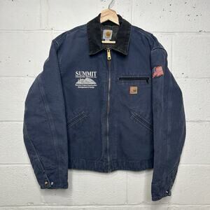 Y2K Carhartt Blanket-Lined Detroit Jacket “Deep Blue” J97 DPB